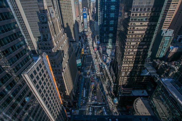 Looking down at Times Square